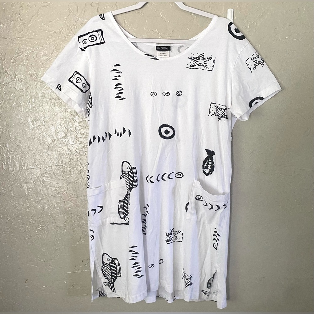 Ladies Pull Over Sleep Shirt, White with Sea Design, IG Sport, XL Lounge Comfy